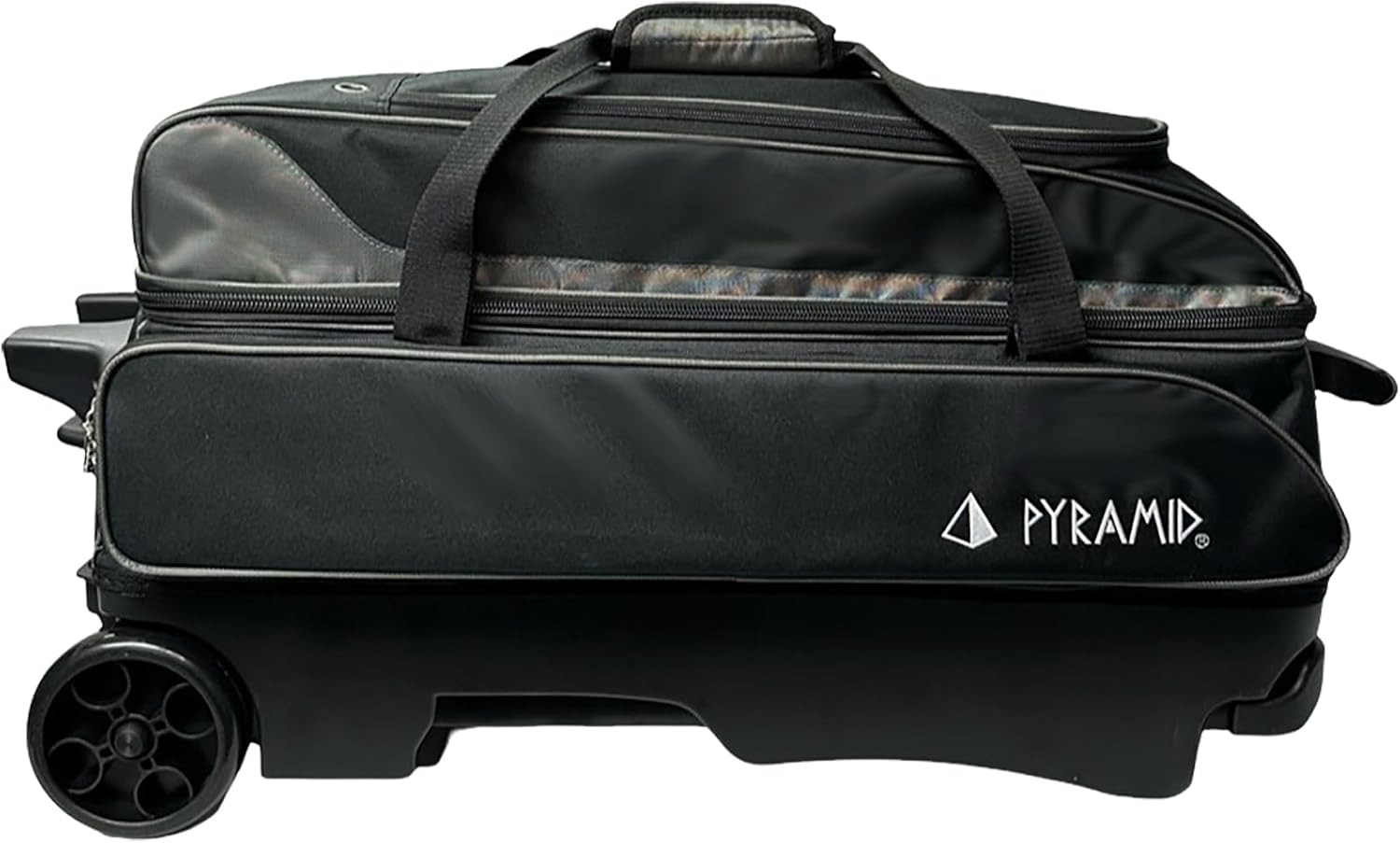 Pyramid Prime Triple Roller 3-Ball Bowling Bag with Extra Large Shoe Compartment (Fits Two Pairs of US Mens Size 15), Retractable Locking Handle (Extends to 41.5'), 1 Large Accessory Pocket, 5' Wheels