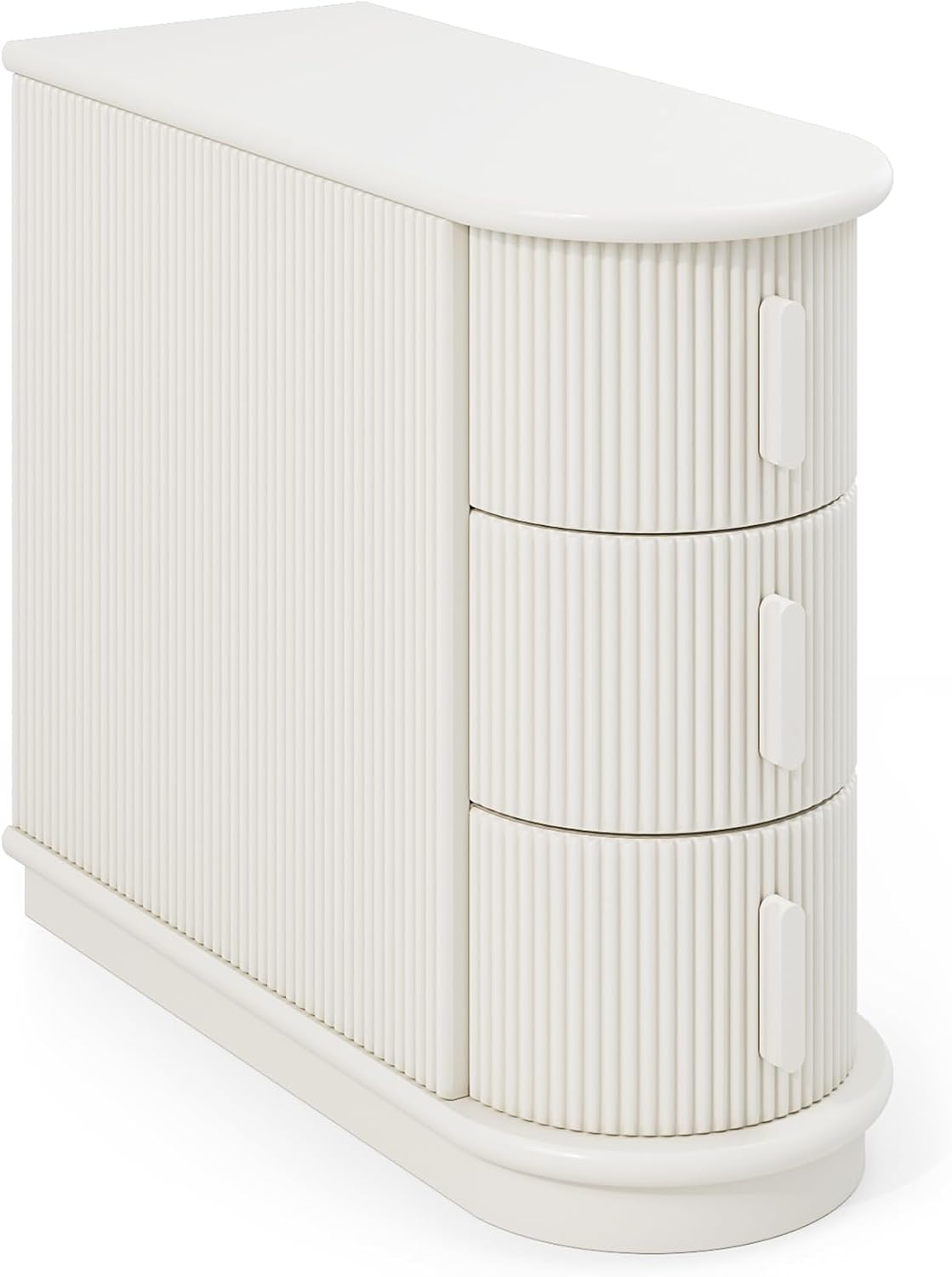 LITTLE TREE End Table with 3 Drawers, No Assembly Required & Closed Back Side Table, Mid-century Modern Sofa Side Table, White Side End Table for Living Room, Slim Nightstand Bedside Table for Bedroom