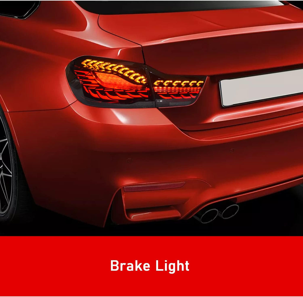 HCmotion LED Tail Lights Assembly For BMW 4 Series M4 F32 F33 F82 F36 F82 F83 Sedan/Convertible/Coupe 2014-2020,LED Rear Lamps With Start-up Animation & Sequential Indicator (Smoked)