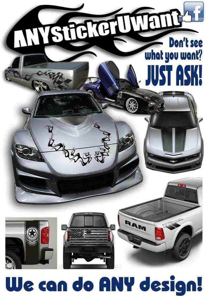AnyStickerYouWant - Bed and Rocker Stripes Vinyl Decal Fits & Compatible with Dodge RAM Power Wagon - Any Color You Want - Add Custom Text