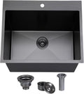 SHACO 18x18 Inch Drop In Black Bar Sink, 18 Inch Gunmetal Black Top Small Mount Kitchen Sink, 304 Stainless Steel 16 Gauge Single Bowl Laundry Prep RV Sink with Strainer Drain