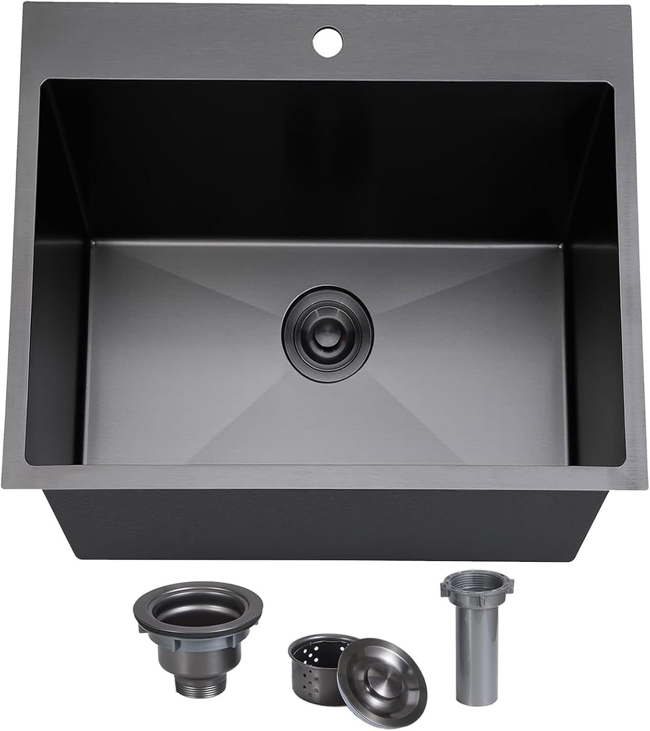 SHACO 18x18 Inch Drop In Black Bar Sink, 18 Inch Gunmetal Black Top Small Mount Kitchen Sink, 304 Stainless Steel 16 Gauge Single Bowl Laundry Prep RV Sink with Strainer Drain