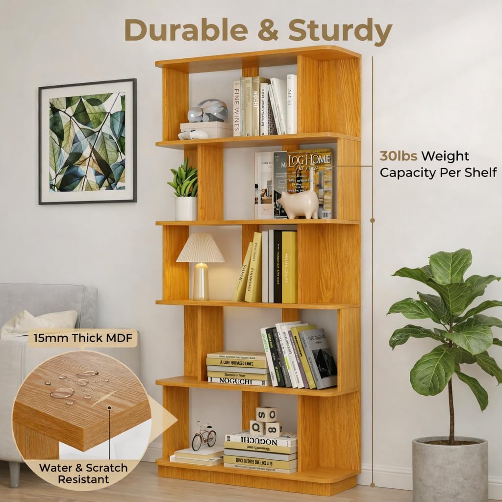 5-Tier Tall Bookshelf, Narrow Wood Bookcase, Dark Oak | 64.56' freestanding open display shelf for books, décor, and storage in living rooms, bedrooms, or home offices
