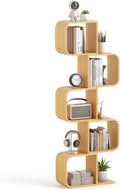 Giantex 5-Tier S-Shaped Bookcase, Bamboo Bookshelf with Open Cubes, Geometric Corner Display Shelf, Decorative Storage Organizer, Floor Storage Rack for Living Room, Home Office, Natural