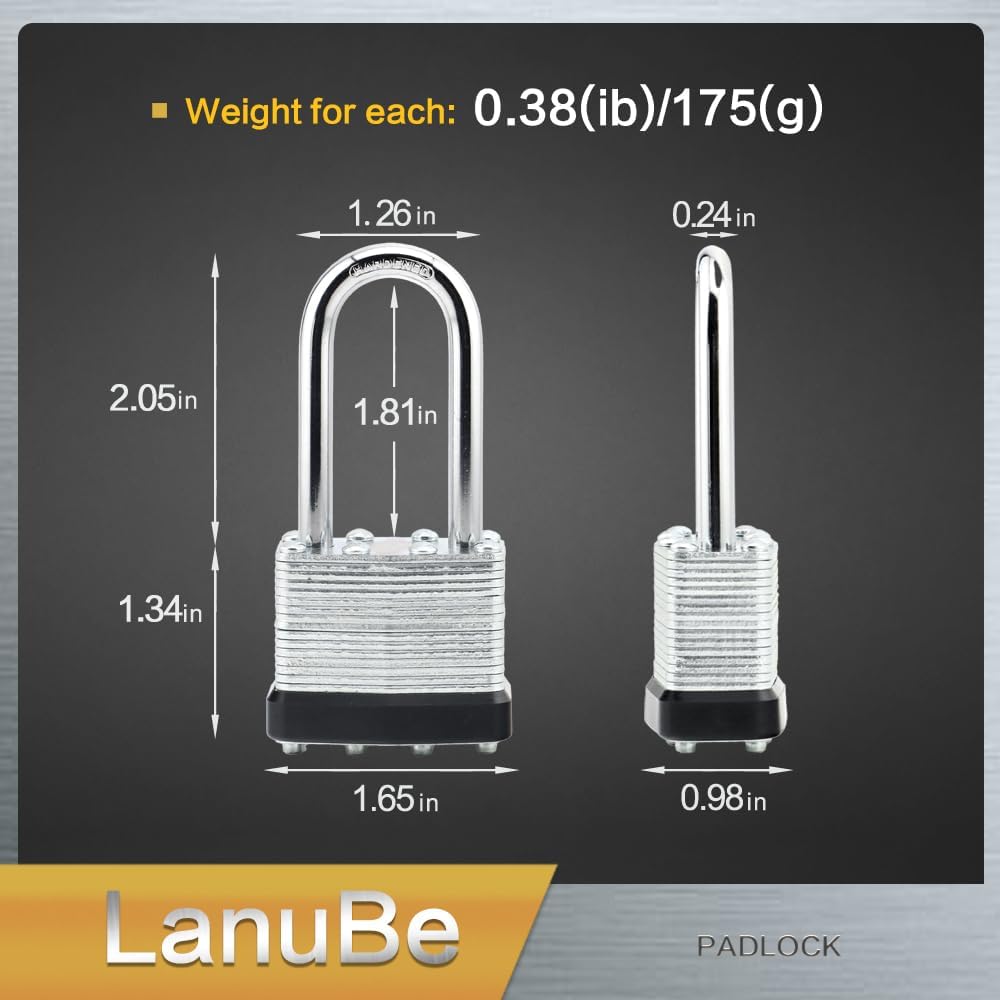 LanuBe Lock Laminated keyed Padlock (1-9/16', 40mm), keyed Alike Locks, Long Shackle,Marked Black Plastic Hoop, Pack of 120