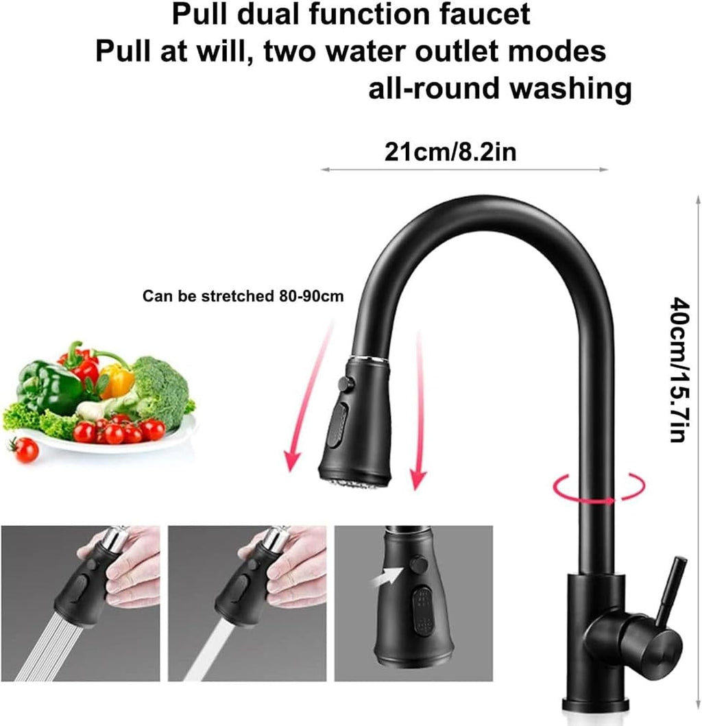 Single Bowl Kitchen Bar Sink Black Wet Bar & Prep Sink 304 Stainless Steel RV Sink with Pull Out Faucet & Drain Top Mount Or Undermount (Black 36x36x18cm)
