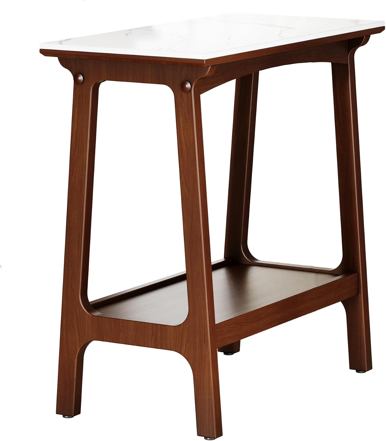 Narrow Side Table with Storage Shelf, Small End Tables Living Room, Mid Century Modern Wood End Table Sofa Table for Small Space (Retro Brown)