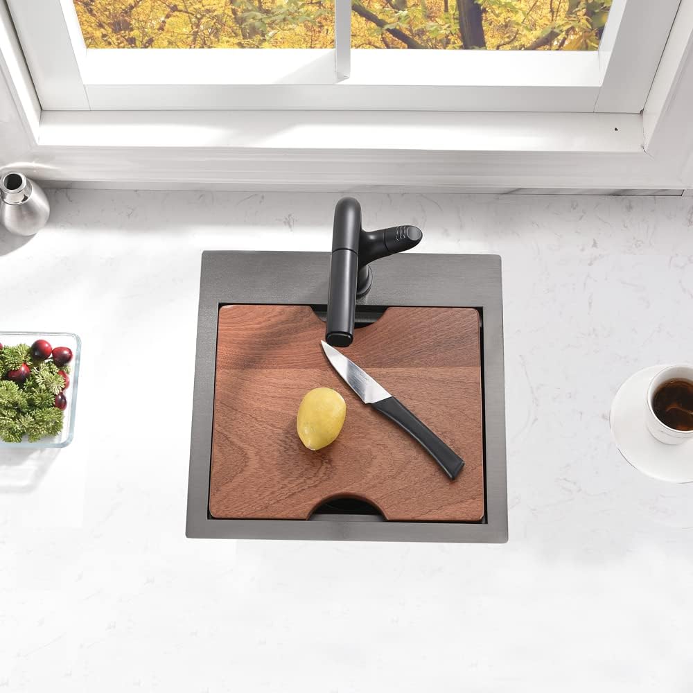 Drop In Bar Sink Black-Bokaiya 15x15 Inch Small Drop In Kitchen Sink Stainless Steel Wet Bar Outdoor Sink 16 Gauge Top Mount Single Bowl Basin with Cutting Board
