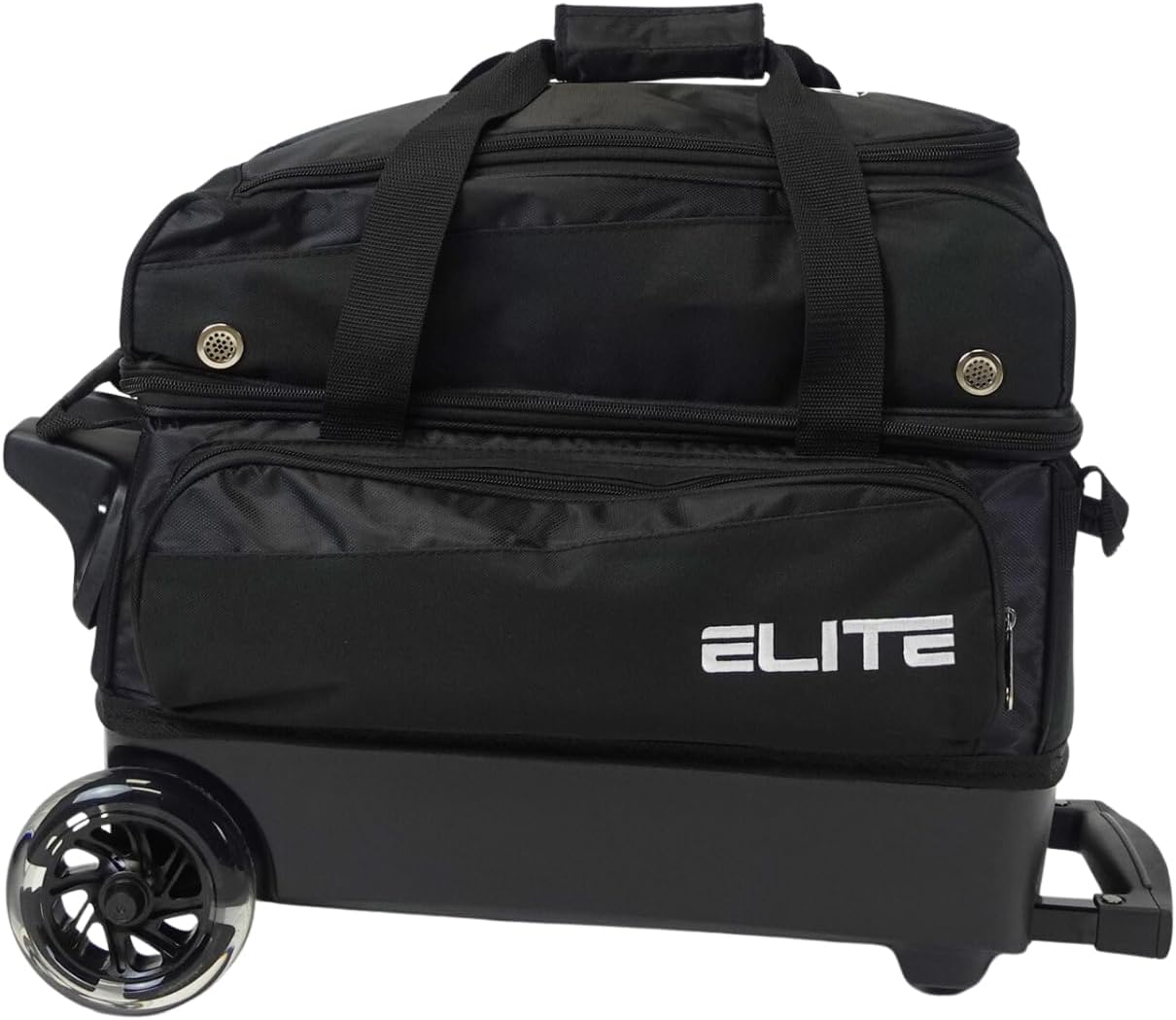 ELITE Deluxe 2 Ball Bowling Bag with 5' Smooth Wheels - Large Accessory Pocket, Shoe Compartment, 36' Extendable Handle