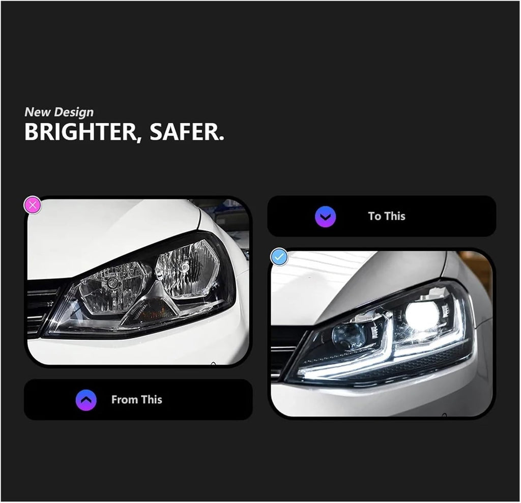 Car Lights Compatible With Golf 7 2013-2017 MK7 LED Auto Headlight Assembly And Front Grill Upgrade Dynamic Bifocal Lens LHD RHD Accessories(For Golf 7 Black)