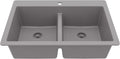 Karran 33' Grey Quartz Composite Double Bowl Kitchen Sink – Top Mount Drop-In 50/50 Low Divider, 80% Natural Quartz, 535°F Heat Resistant, Sound Dampening, Granite Composite, QT-810