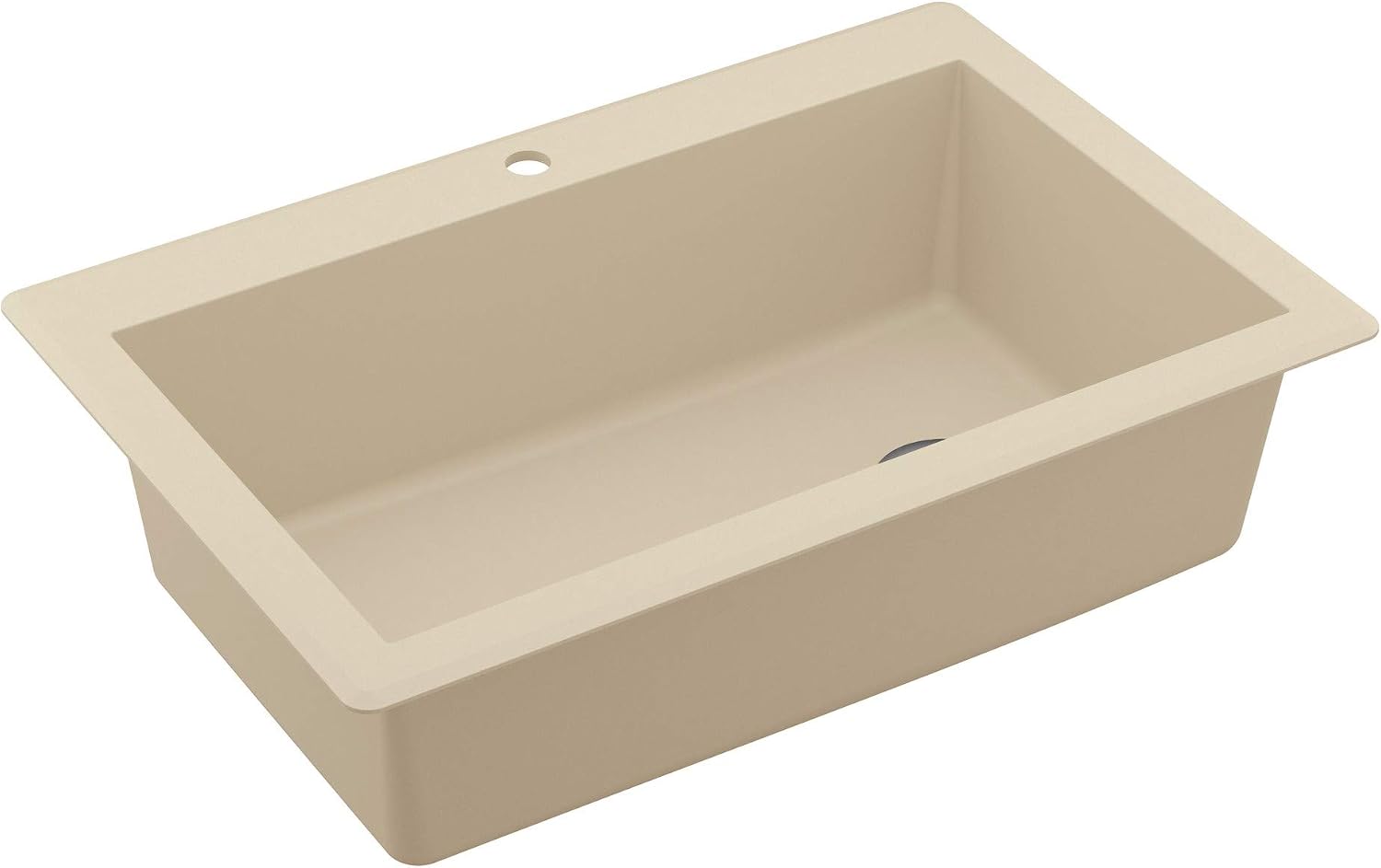 Karran QT-670 Drop-In/Top Mount 33' Single Bowl Granite Quartz Composite Kitchen Sink in Bisque, Right Side Drain, Extra Deep 9' Basin, Heat & Scratch Resistant, Sound Dampening