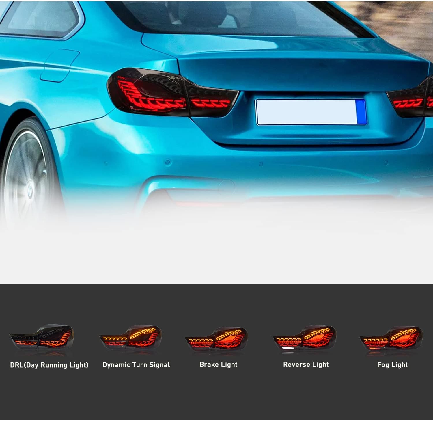HCmotion LED Tail Lights Assembly For BMW 4 Series M4 F32 F33 F82 F36 F82 F83 Sedan/Convertible/Coupe 2014-2020,LED Rear Lamps With Start-up Animation & Sequential Indicator (Smoked)
