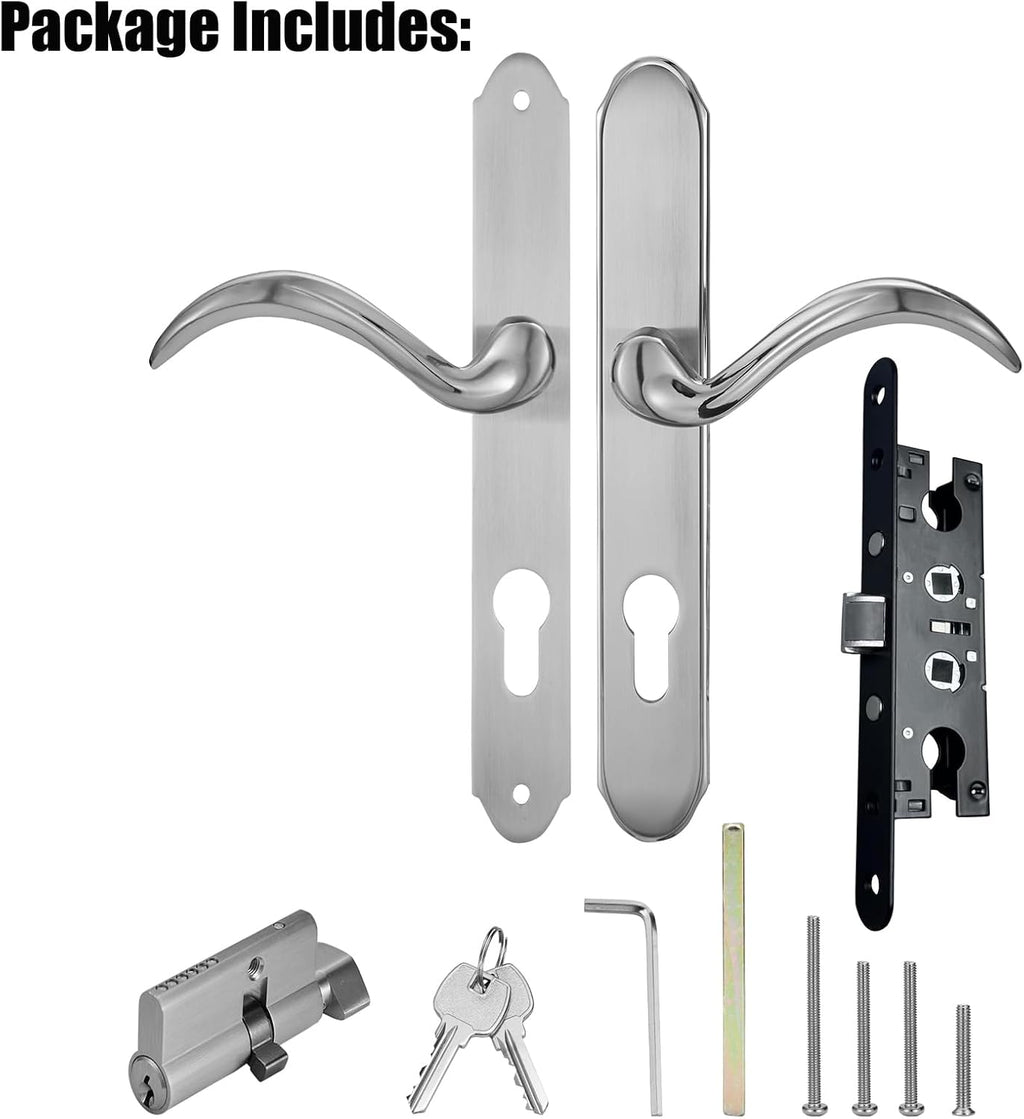 HauSun Storm Door Handle Set Replacement Kit with 2 Point Mortise Lock and Key,Security Door Keyed Lever Handle Fits for Pella or Larson Storm Door (Brushed Nickel)