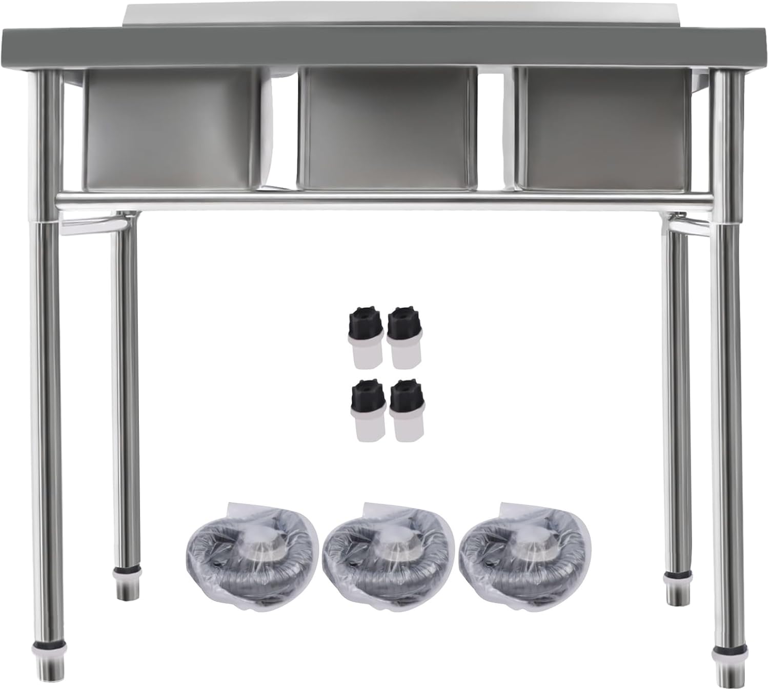 3 Compartment Commercial Stainless Steel Utility Sink Free Standing Sink Kitchen Sink with 3 Drains, 39x17.7x37.4' (3 Bowl)