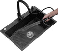 304 Stainless Steel Single Bowl Kitchen Sink Square Nano Bar Sink Multi-functional RV Sink with Faucet and Drainage Assembly Top Mount Or Under Mount (Color : Black-a, Size : 72x45x22cm) (Blacka 6