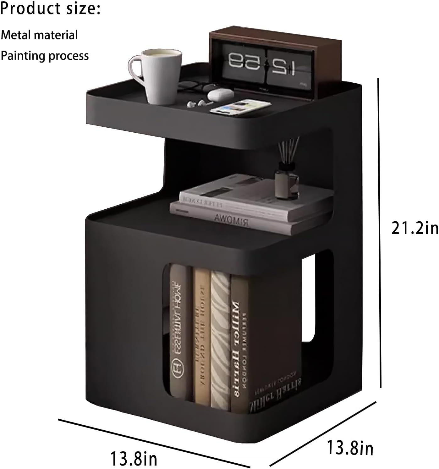 Black Side Table,Modern end Table for Sofa & Couch,3-Tier Metal nightstand,Small Bedside Table with Storage for Bedroom,Living Room,Small Space.No Assembly Required