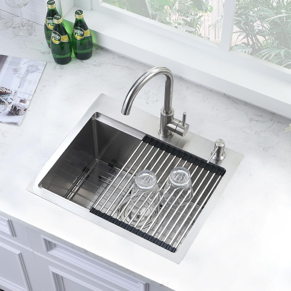 20 Inch Drop in Kitchen Sink, Single Bowl 16 Gauge Stainless Steel Topmount Small Kitchen Bar Sink Outdoor RV Workstation Basin (20'x17'x10')