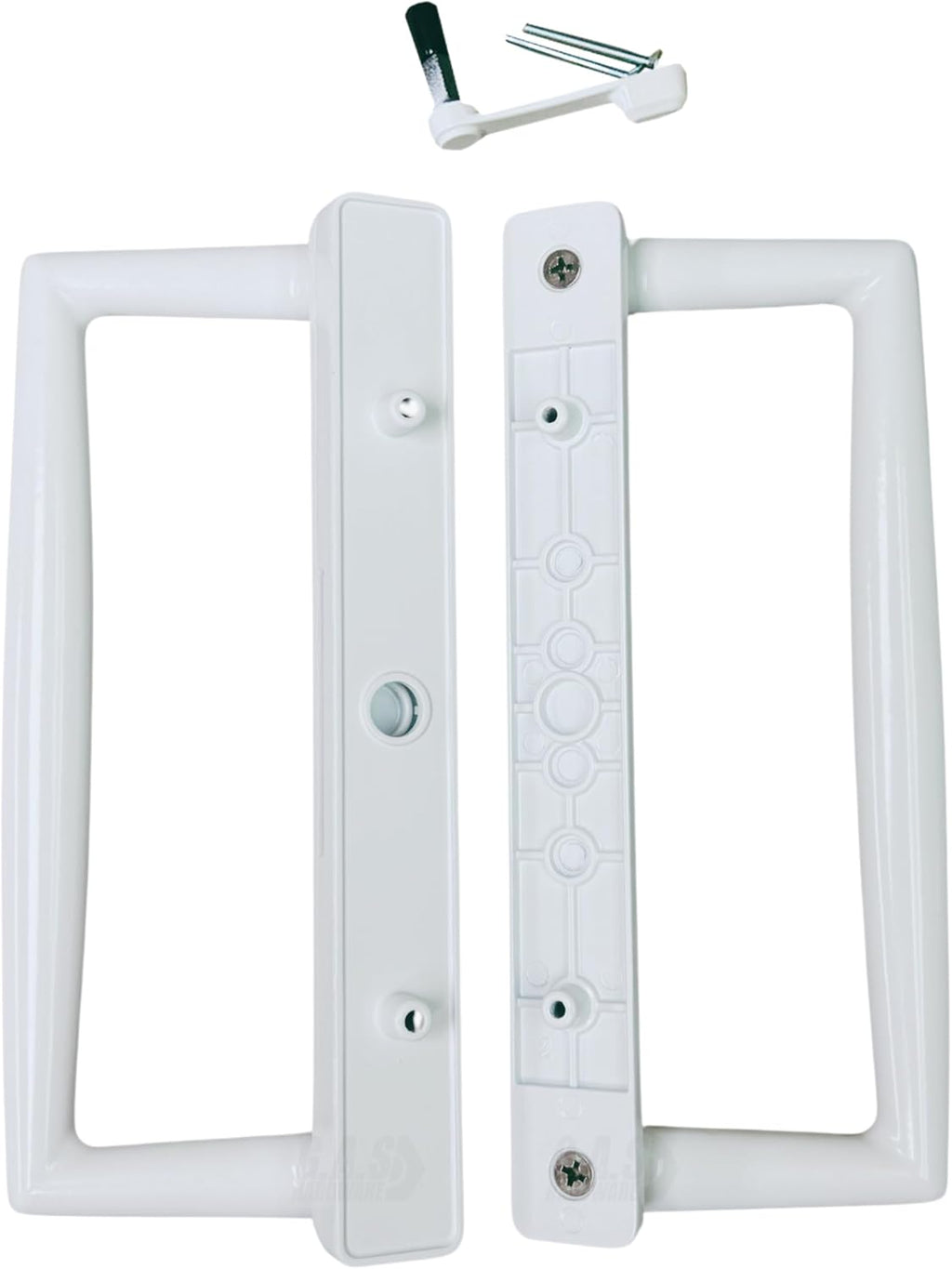 9' White PGT Sliding Glass Patio Door Surface Mount Handle Set Replacement with Thumb Latch Lever, Screws, and Keepers - 4-7/8' Hole Spacing - Fix and Repair Door Hardware