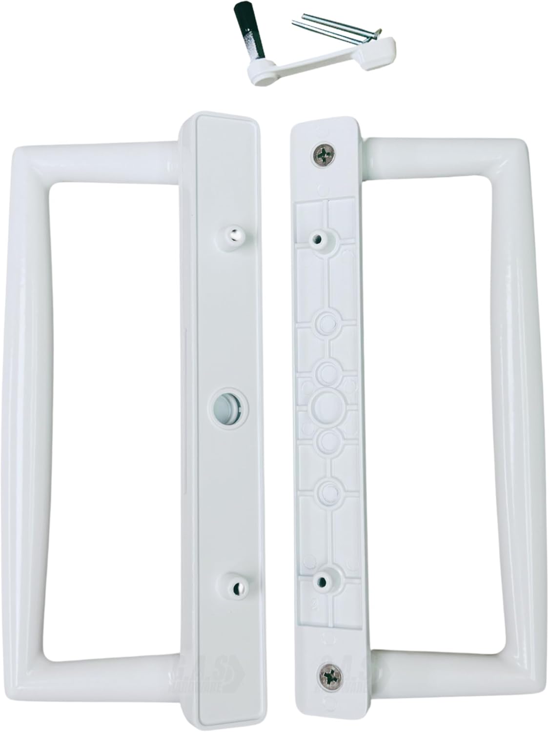 9' White PGT Sliding Glass Patio Door Surface Mount Handle Set Replacement with Thumb Latch Lever, Screws, and Keepers - 4-7/8' Hole Spacing - Fix and Repair Door Hardware
