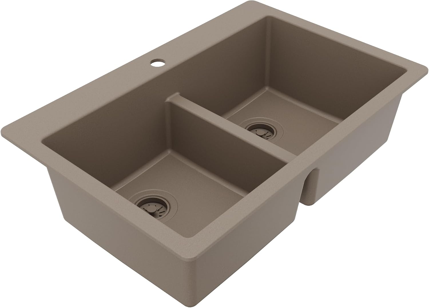Karran 33' Concrete Color Quartz Composite Double Bowl Kitchen Sink – Top Mount Drop-In 50/50 Low Divider, 80% Natural Quartz, 535°F Heat Resistant, Sound Dampening, Granite Composite, QT-810