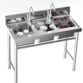 3 Compartment Sink, 39*18*35.8in Stainless Steel Utility Sink Commercial Grade Laundry Tub Culinary Sinks Freestanding Triple Bowl Kitchen Sinks with Faucet for Restaurants Canteens (3 Compartment)