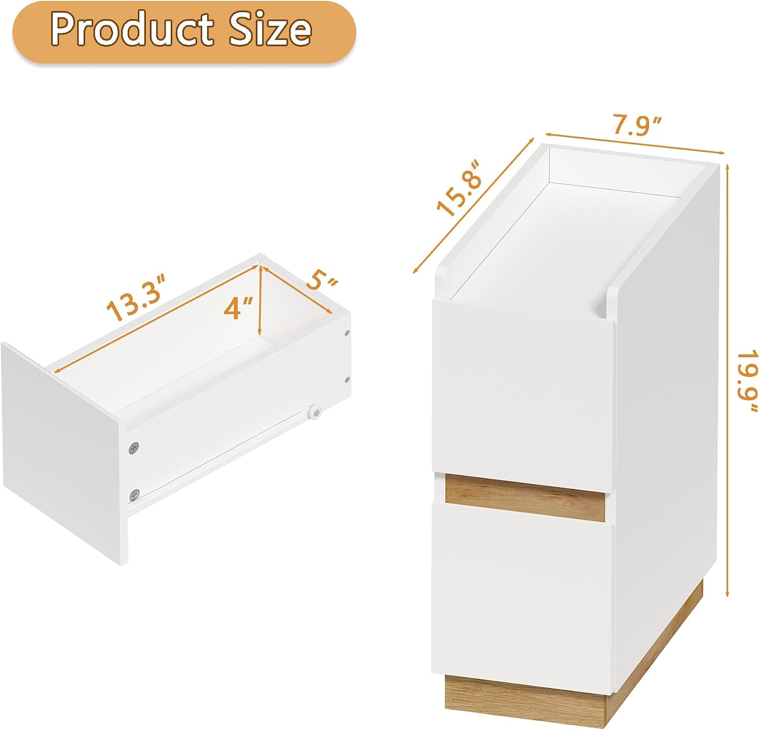 Narrow Night Stands, Modern Slim Nightstand Set of 2, Wooden Skinny Bedside Table 2 Drawers, Stackable Narrow Side Table with Drawers for Small Spaces, Bedroom, Living Room, White
