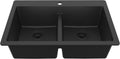 Karran 33' Black Quartz Composite Double Bowl Kitchen Sink – Top Mount Drop-In 50/50 Low Divider, 80% Natural Quartz, 535°F Heat Resistant, Sound Dampening, Granite Composite, QT-810