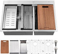 33 Inch Double Bowl Drop In Kitchen Sink Workstation-Bokaiya 33x22 Stainless Steel 60/40 Double Bowl Kitchen Sink 16 Gauge Deep Low Divide Double Sink with Cutting Board