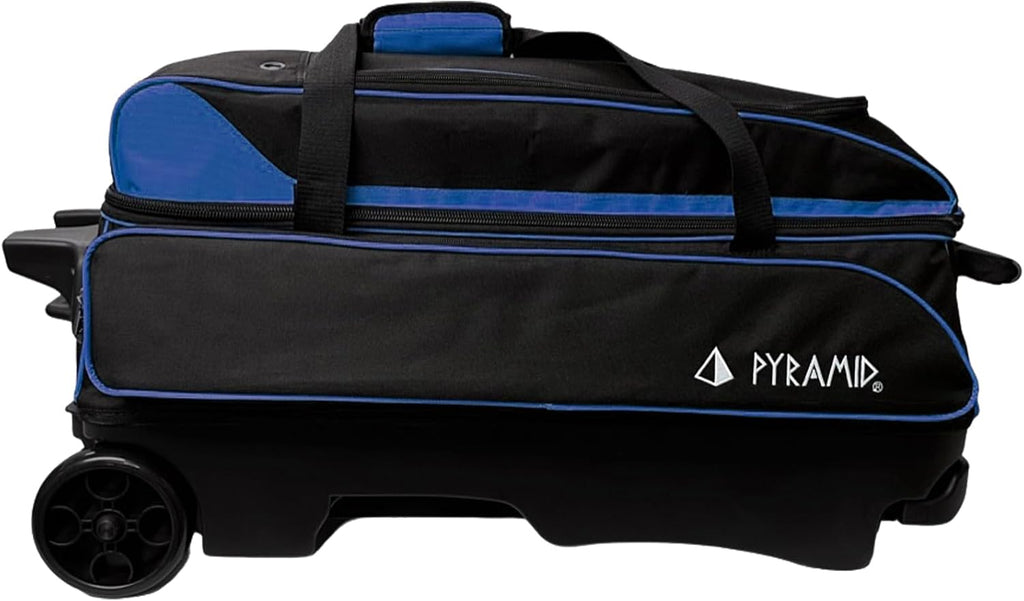 Pyramid Prime Triple Roller 3-Ball Bowling Bag with Extra Large Shoe Compartment (Fits Two Pairs of US Mens Size 15), Retractable Locking Handle (Extends to 41.5'), 1 Large Accessory Pocket, 5' Wheels