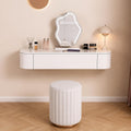 Floating Makeup Vanity for Wall, White Corner Floating Desk Dresser, Wall Mounted Floating Dressing Table with Storage, Small Wood Vanity Desk with Mirror and Lights, Bedside Vanity with Shelf Bedroom