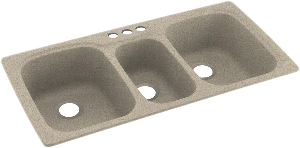 Swanstone KS04422TB.060-3 3-Hole Solid Surface Kitchen Sink, 44' x 22', Winter Wheat