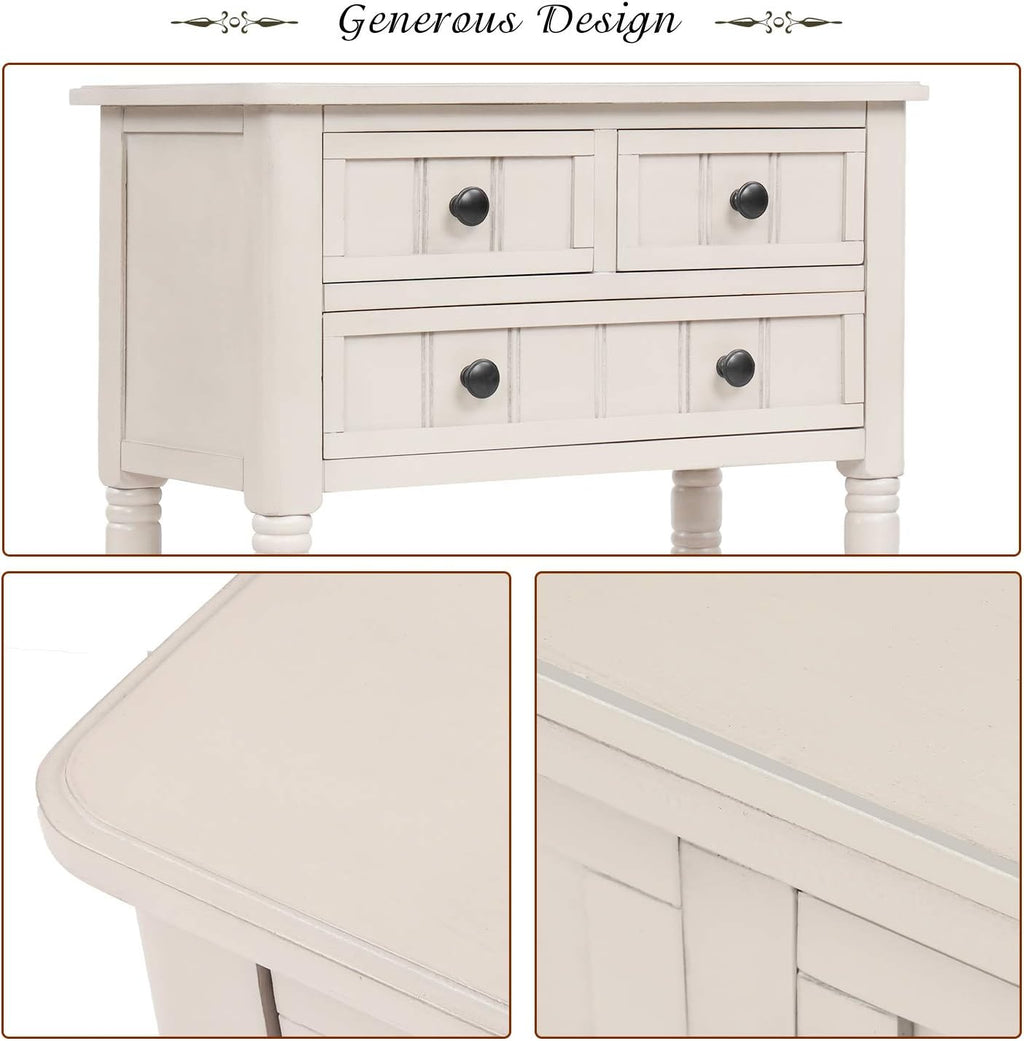 Knocbel Slim Antique Entry Console Table with Drawers & Bottom Open Shelf, Solid Wood Sofa Couch Table for Entryway Hallway Living Room (Ivory White)