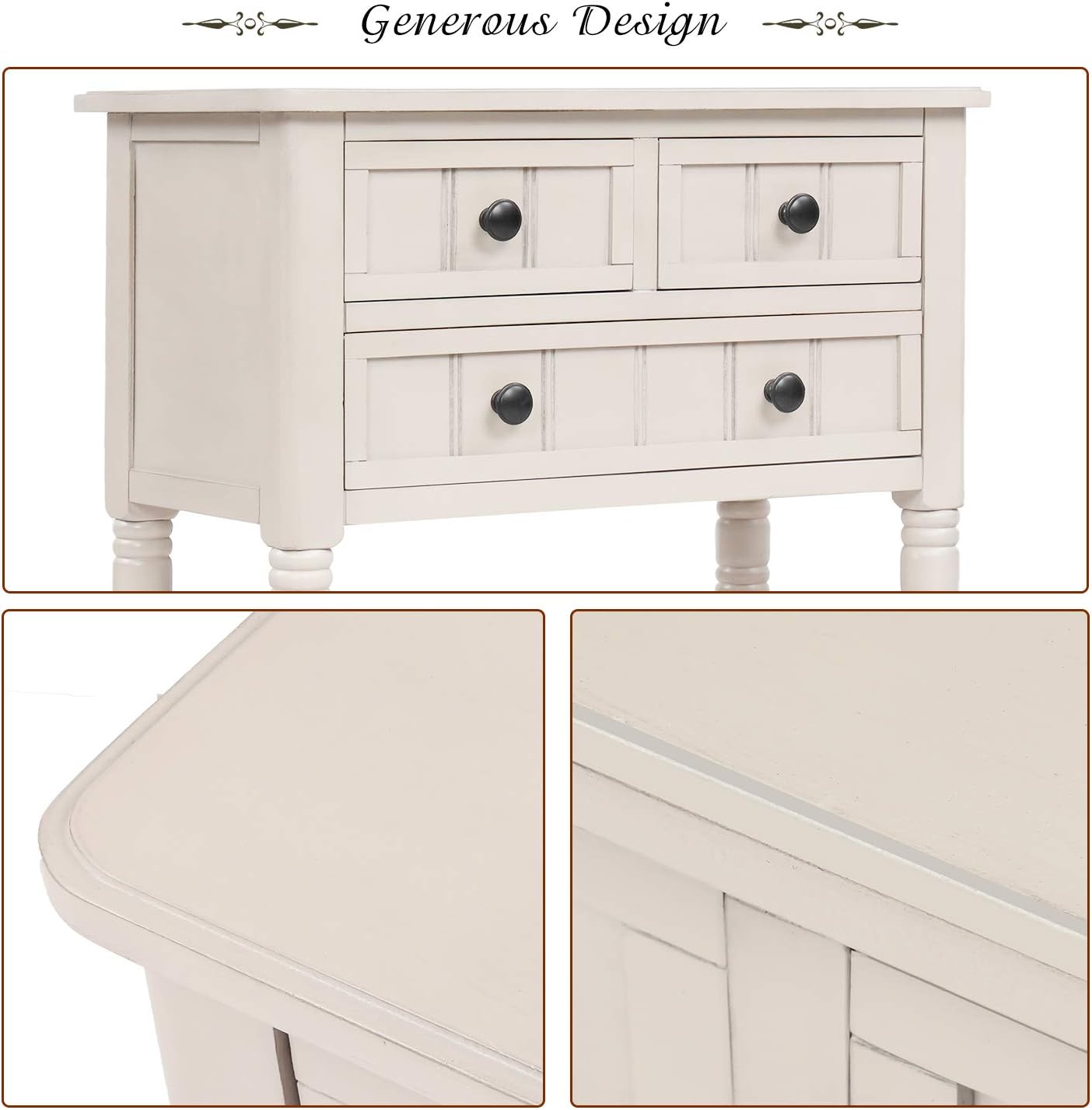 Knocbel Slim Antique Entry Console Table with Drawers & Bottom Open Shelf, Solid Wood Sofa Couch Table for Entryway Hallway Living Room (Ivory White)