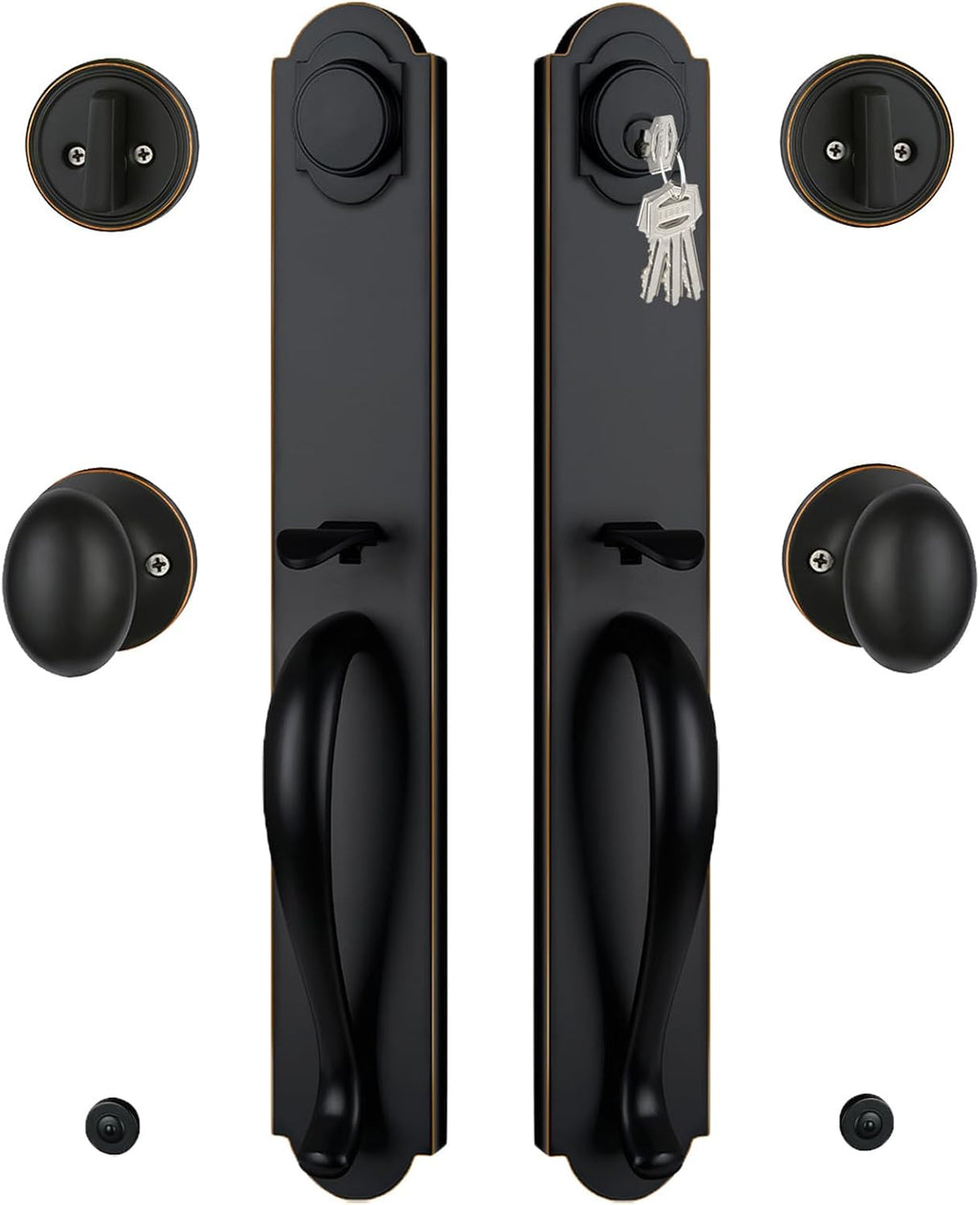 Double Door Handle Set for Front Door, Oil Rubbed Bronze Keyed&Dummy Exterior Door Lockset with Deadbolt, Reversible for Right&Left Handed