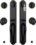 Double Door Handle Set for Front Door, Oil Rubbed Bronze Keyed&Dummy Exterior Door Lockset with Deadbolt, Reversible for Right&Left Handed