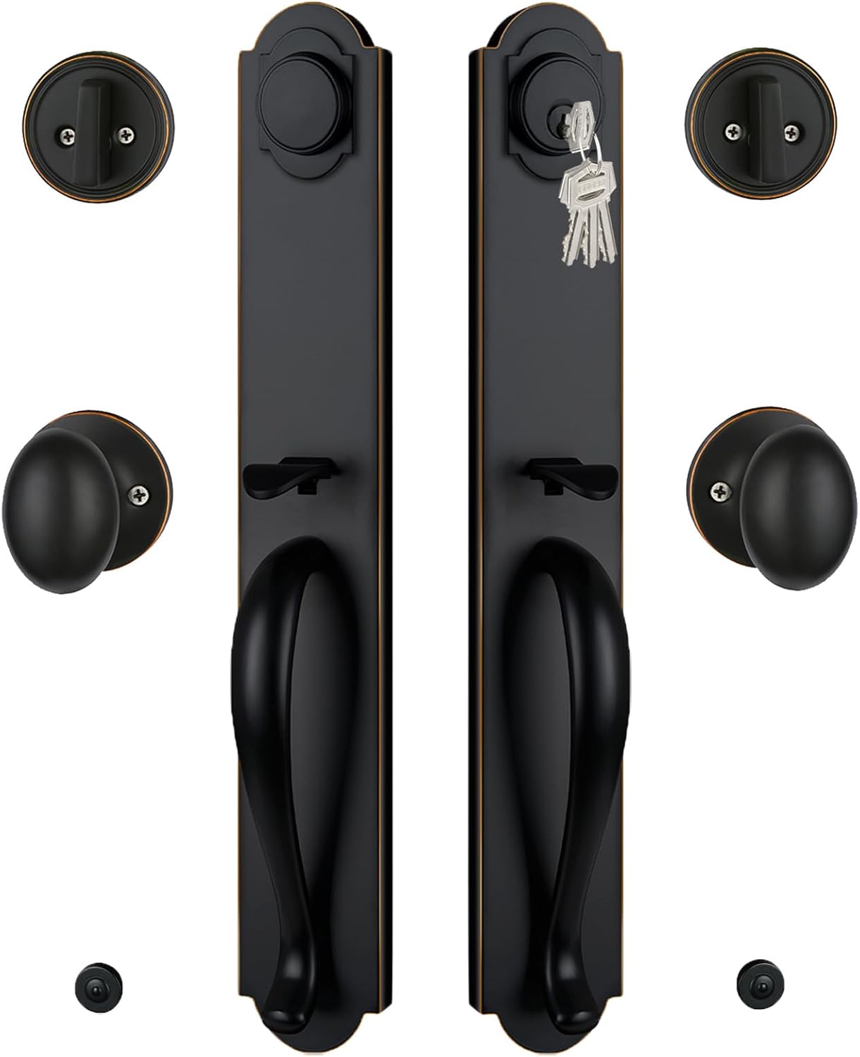 Double Door Handle Set for Front Door, Oil Rubbed Bronze Keyed&Dummy Exterior Door Lockset with Deadbolt, Reversible for Right&Left Handed