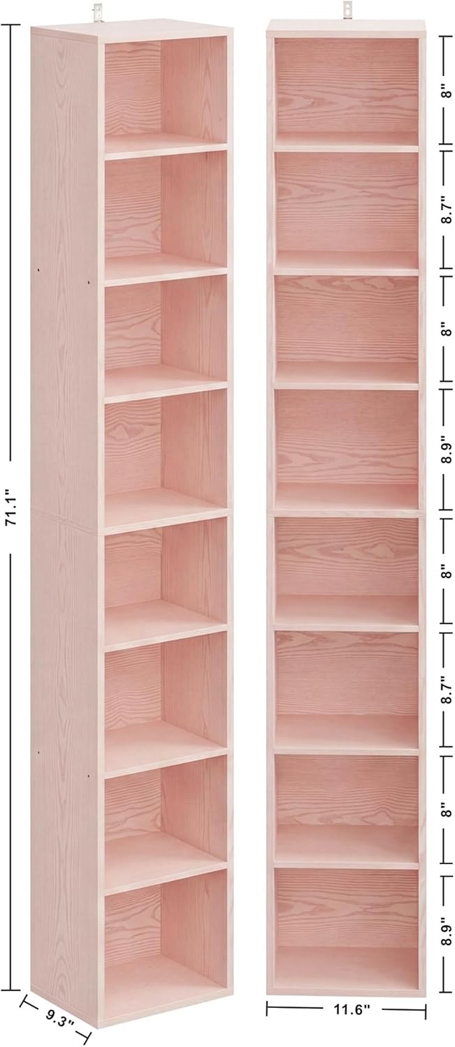 IRONCK Tall Narrow Bookshelf 8 Tiers 71in Set of 2, Compact Corner Bookcase, Easy to Match for Living Room, Office, Study, Bedroom