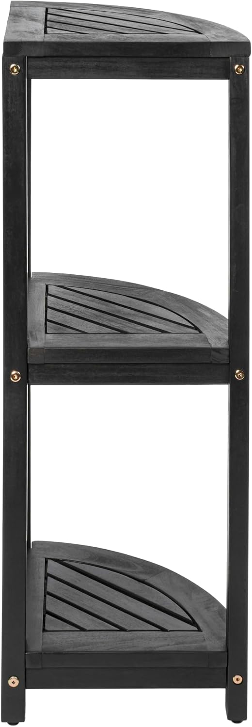 happimess SHF1000B Sela 33' Classic Minimalist 3-Tier Acacia Wood Freestanding Bathroom Corner Shelf, Shower Organizer, Storage Rack for Bath, Office, Kitchen Desktop, Black