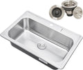 CozyBlock 33 x 22 x 9 Inch Top-mount/Drop-in Stainless Steel Single Bowl Kitchen Sink with Strainer - 18 Gauge Stainless Steel-1 Faucet Hole