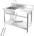 Utility Sink Stainless Steel Laundry Sink, 360 Degree Rotating Faucet, Hot And Cold Water Functions for Garage Kitchen Bathroom Laundry Use (32'' Sink with Workbench)