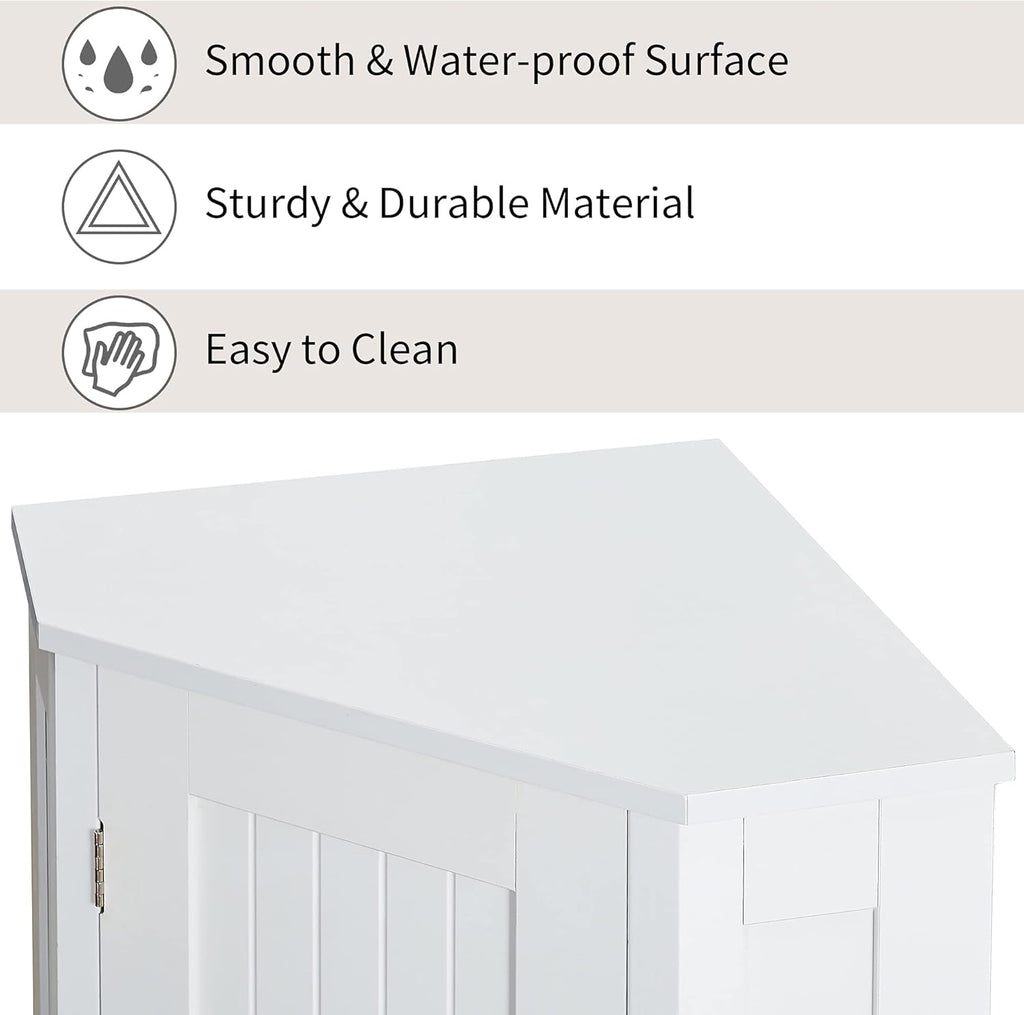 Bellemave Corner Bathroom Cabinet with Door and 2-Tier Adjustable Shelves, Floor Corner Storage Cabinet, Triangle Short Cabinets for Bathroom, Living Room (White)