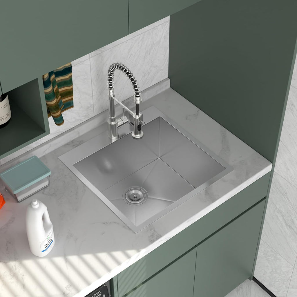 Logmey 22x22 Drop in Laundry Sink 22 Inch Laundry Room 12' Deep Sinks Handmade 16 Gauge Heavy Duty Stainless Steel Large Capacity Utility Washing Tub for Home & Commercial Use