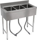 Stainless Steel Utility Sink, Triple Bowl Freestanding Commercial Kitchen Sink with Hot & Cold Faucet, 3 Compartment Utility Sink for Restaurant Garage Laundry, L38*W18.5*H37in