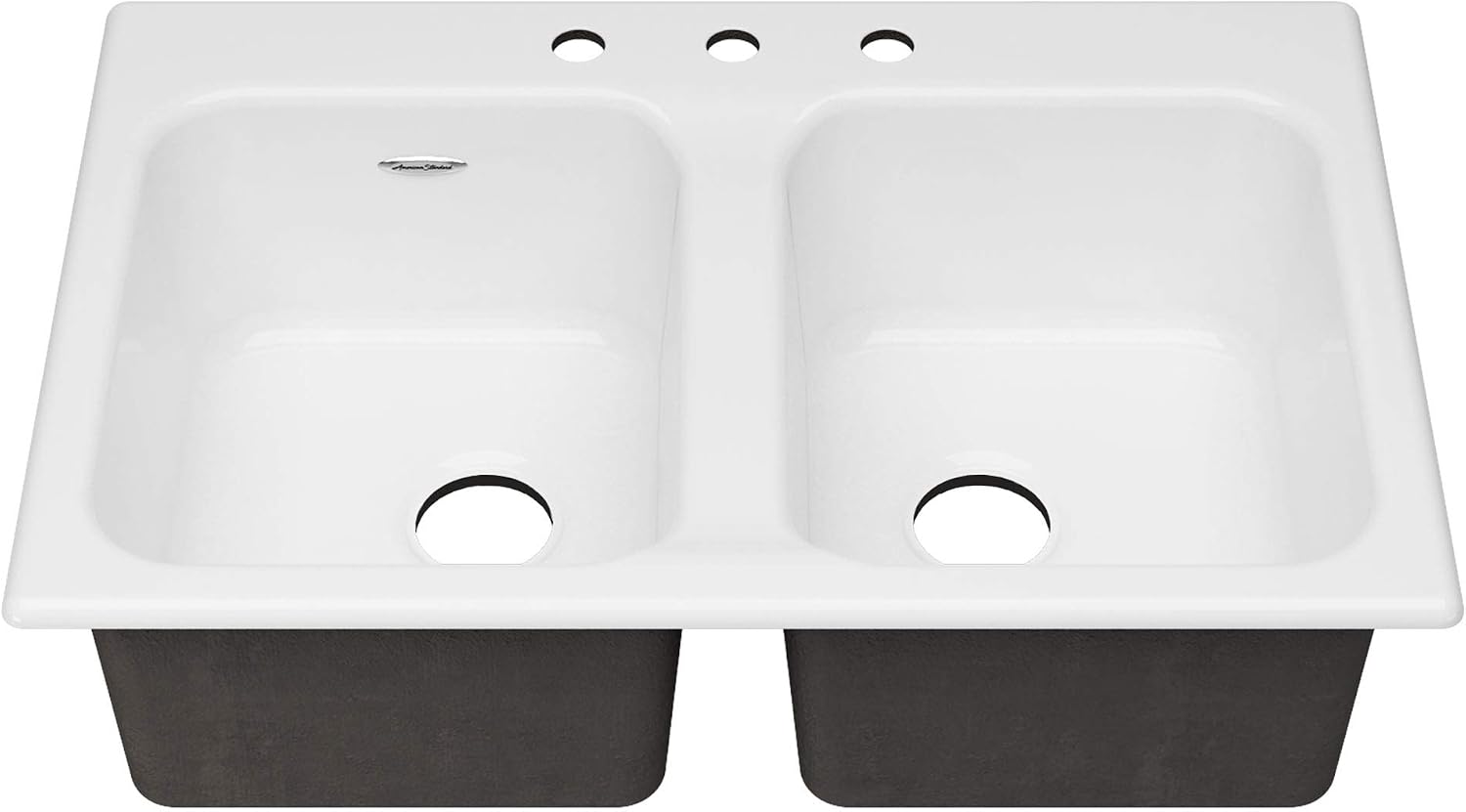 American Standard 77DB33223.308 Quince 33x22 Top Mount Double Bowl Cast Iron Kitchen Sink - 3 Holes Brilliant White