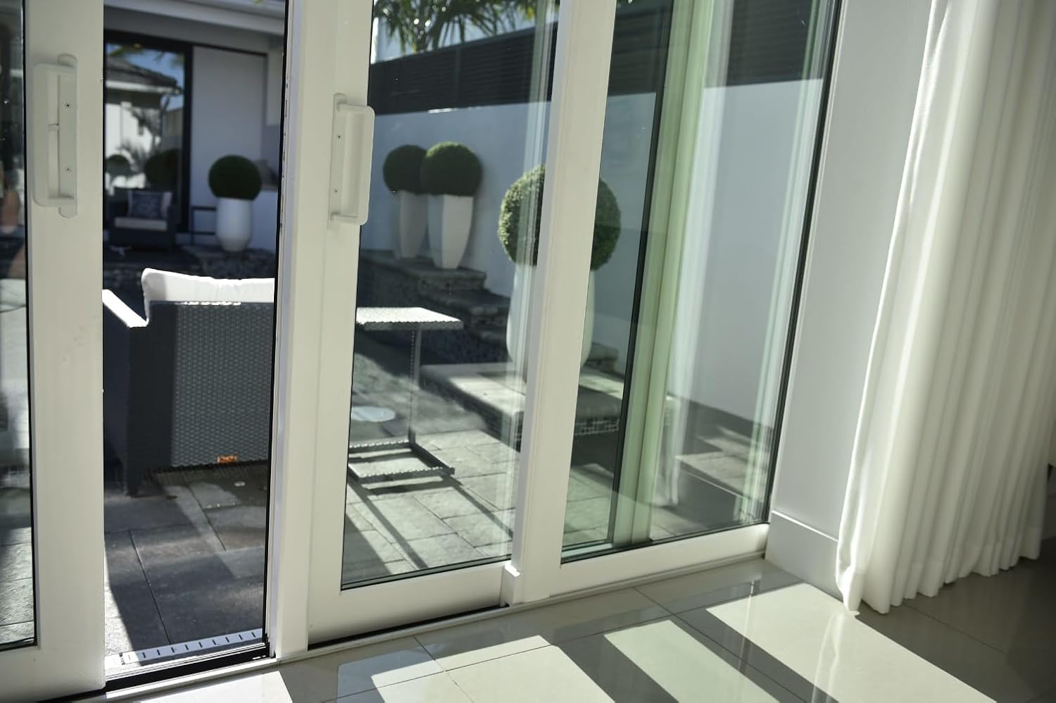 PGT 10' Sliding Door Handle Set with Thumb Latch Lever, and Screws | Interior and Exterior Replacement Patio Door Handle with 3-7/8' Hole Spacing | Fix Repair PGT Door Hardware (White)
