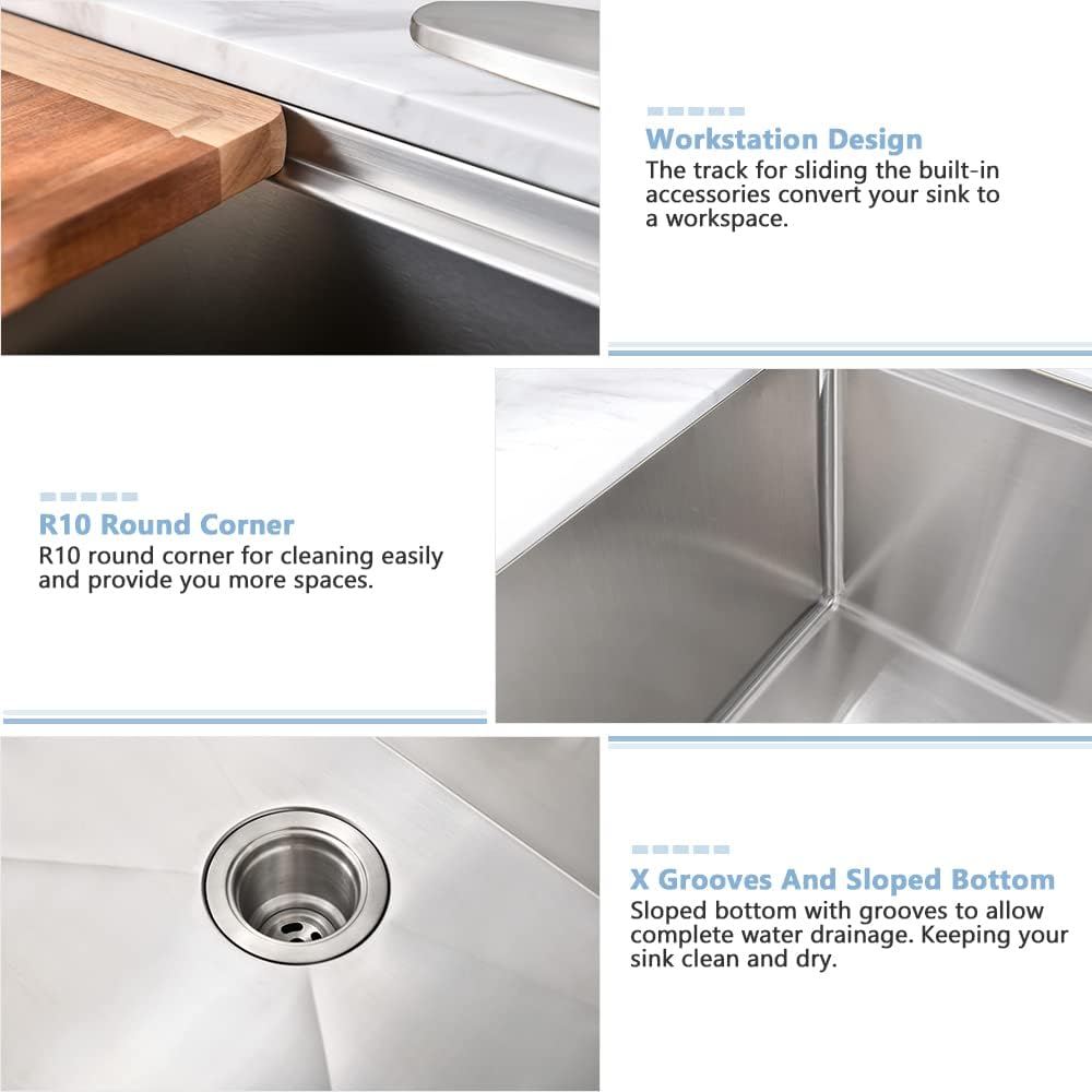 Stainless Steel Farmhouse Sink Workstation-VASOYO 30x22 Farm Sink Apron Farmhouse Kitchen Sinks Workstation 16 Gauge 304 Stainless Steel Single Bowl Kitchen Sinks Under Mount with Cutting Board