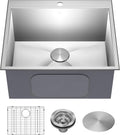 KRAUS Standart PRO 25-inch Drop-In Top Mount 16 Gauge Stainless Steel Single Bowl Laundry Utility Sink, KHT301-25L