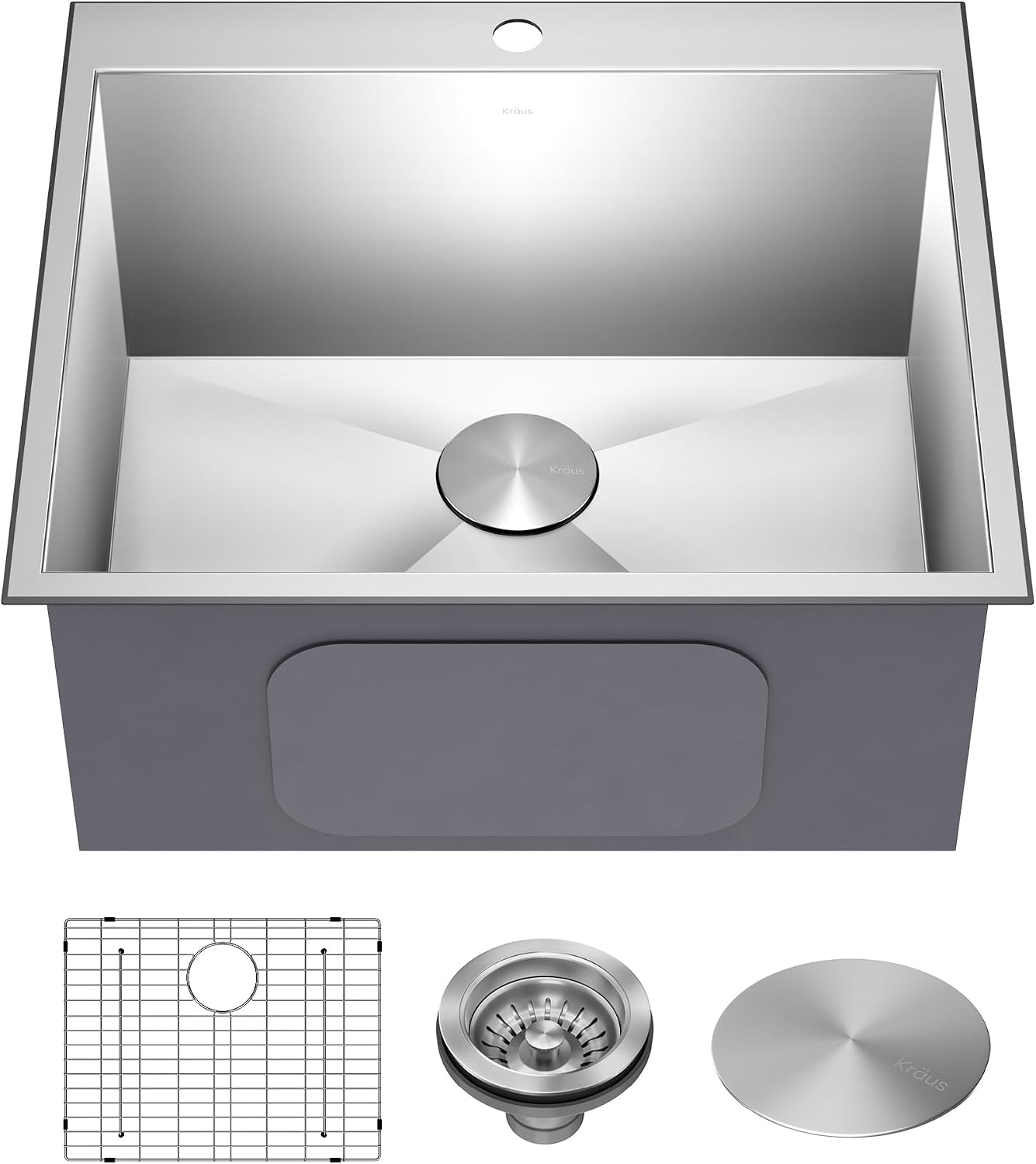 KRAUS Standart PRO 25-inch Drop-In Top Mount 16 Gauge Stainless Steel Single Bowl Laundry Utility Sink, KHT301-25L