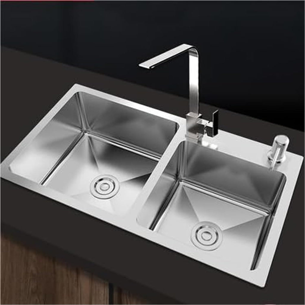 32' x 18' Drop-in/Topmount Double Bowl Kitchen Sink, Nano-Coated 304 Stainless Steel Kitchen Sink with Drain and Overflow